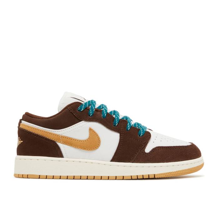 ナイキ エアジョーダン Air Jordan 【 Jordan 1 Low ガウス \u0027Cacao Wow\u0027 Youth Cacao Wow/Cacao Wow/Twine/Sail/Geode Teal/Luminous Green 】 お坊っちゃん キッズ green 緑・緑であること