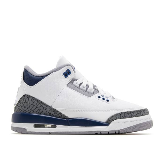 ナイキ　エアジョーダン Air Jordan 【 Jordan 3 Retro Gs 'Midnight Navy' Youth White/Midnight Navy/Cement Grey/Black 】 レトロ ジュニア キッズ 白色 ホワイト 紺色 ネイビー 灰色・シメント 灰色 グレー 黒色 ブ｜スニケス