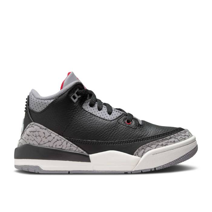 ナイキ エアジョーダン Air Jordan 【 Jordan 3 Retro Og Ps \u0027Black Cement\u0027 2024 Youth Black/Fire Red/Cement Grey/Sail 】 レトロ 御坊っちゃん キッズ 黒いこと 黒いこと 火の手 Red 赤・赤いこと 薄墨色・シメント 薄墨色 グレ