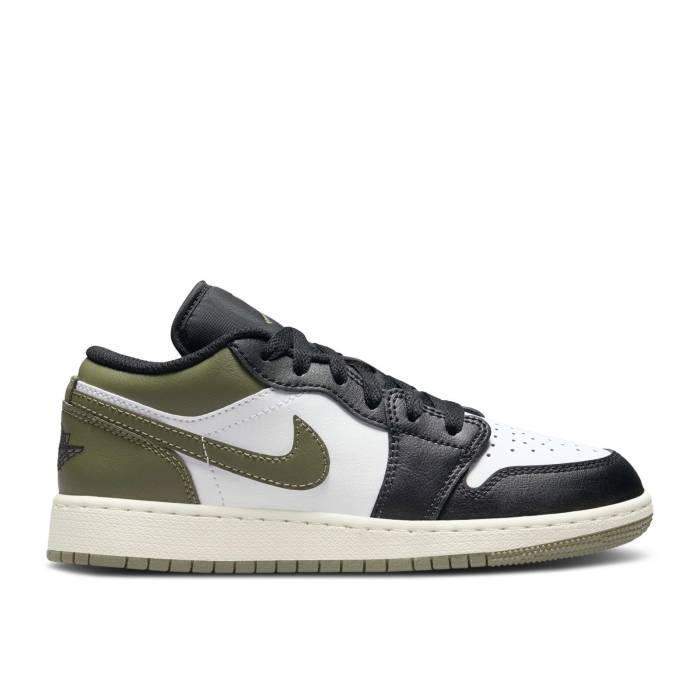 ナイキ エアジョーダン Air Jordan 【 Jordan 1 Low ガウス \u0027Black Toe Medium Olive\u0027 Youth Black/White/Medium Olive 】 御坊っちゃん キッズ 黒いこと 黒いこと 白いこと 白いこと olive オリーブ