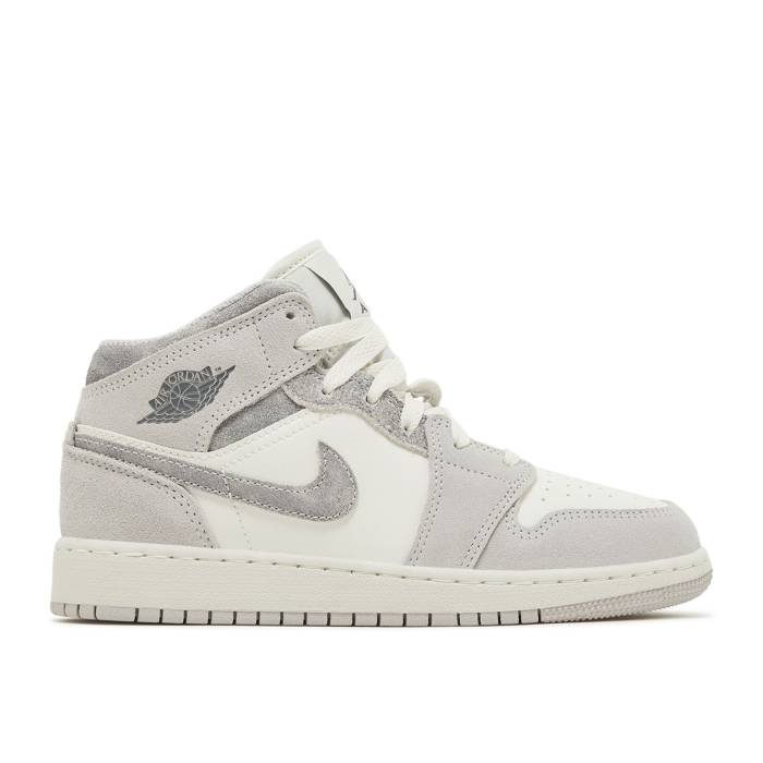 ナイキ エアジョーダン Air Jordan 【 Jordan 1 Mid Se ガウス \u0027Neutral Grey Sail\u0027 Youth Neutral Grey/Sail/Smoke Grey 】 ミッド 薄墨色 薄墨色 御坊っちゃん キッズ 薄墨色 薄墨色