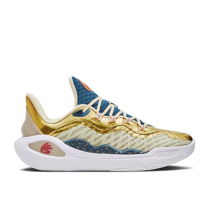 Curry Brand 【 Curry Flow 11 \u0027Champions Mindset\u0027 Men Lemon Ice/Metallic Gold/Red 】 カリー 流れ受け答え メンズ ゴールド Red 赤・赤いこと