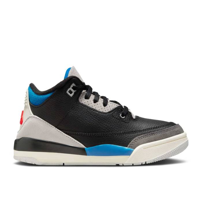 ナイキ エアジョーダン Air Jordan 【 Jordan 3 Retro Og Ps 'Rare Air' Youth Black/Chile Red/Neutral Grey/Military Blue/Coconut Milk 】 レトロ ジュニア キッズ 黒色 ブラック Red 赤・レッド 灰色 グレー 青色 ブルー|スニケス