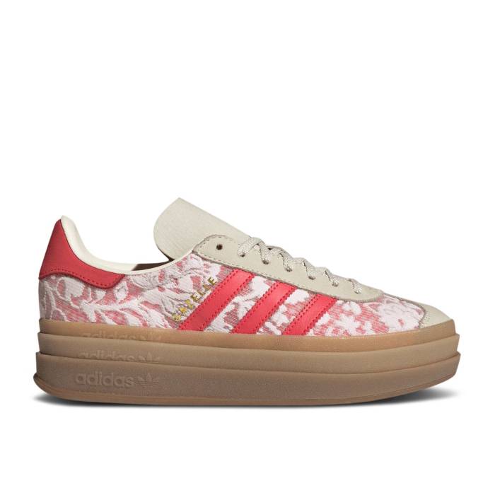 アディダス Adidas 【 Liberty London X Wmns Gazelle Bold \u0027Kazusa Pattern\u0027 Women Cloud White/Cream White/Better Scarlet 】 ガゼル レディース 白いこと 白いこと 皮膚軟化剤