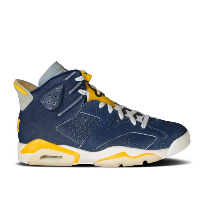 ナイキ エアジョーダン Air Jordan 【 Jordan 6 Retro \u0027Michigan Wolverines\u0027 Pe Men College Navy/Amarillo/Pale Ivory 】 レトロ メンズ 単科大学 紺色 米国海軍 象牙色
