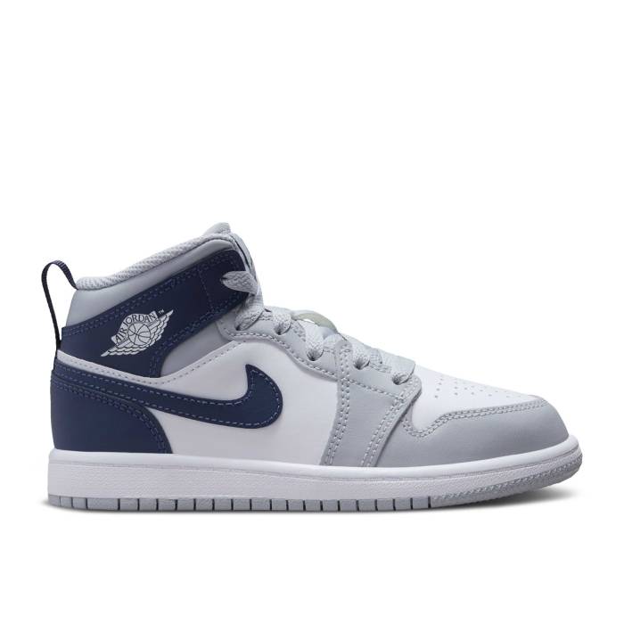 ナイキ エアジョーダン Air Jordan 【 Jordan 1 Mid Ps \u0027Wolf Grey Midnight Navy\u0027 Youth White/Wolf Grey/Midnight Navy 】 ミッド 薄墨色 薄墨色 お坊っちゃん キッズ 白いこと 白いこと 薄墨色 薄墨色 紺色 米国海軍