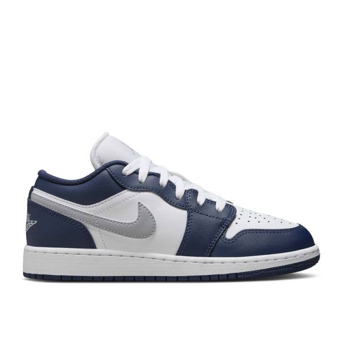 ナイキ エアジョーダン Air Jordan 【 Jordan 1 Low ガウス \u0027Midnight Navy Wolf Grey\u0027 Youth White/Midnight Navy/Wolf Grey 】 紺色 米国海軍 お坊っちゃん キッズ 白いこと 白いこと 紺色 米国海軍 薄墨色 薄墨色