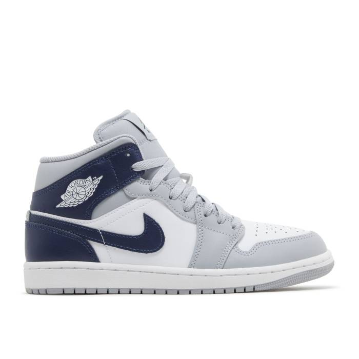 ナイキ エアジョーダン Air Jordan 【 Jordan 1 Mid Wolf Grey Midnight Navy Men White/Wolf Grey/Midnight Navy 】 ミッド 灰色 グレー メンズ 白色 ホワイト 灰色 グレー 紺色 ネイビー