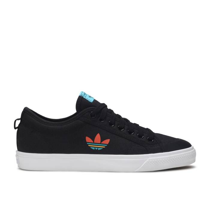 アディダス Adidas 【 Nizza \u0027Colorful Trefoil - Black\u0027 Men Core Black/Cloud White/Signal Cyan 】 トレフォイル メンズ 中核グループ 黒いこと 黒いこと 白いこと 白いこと シアン