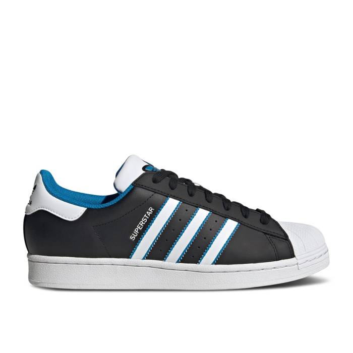 アディダス Adidas 【 Superstar \u0027Black Bright Blue\u0027 Men Core Black/Cloud White/Bright Blue 】 Superstar はやりっ児 メンズ 中核グループ 黒いこと 黒いこと 白いこと 白いこと 青み 青色