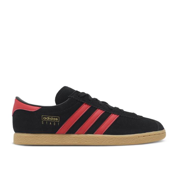 アディダス Adidas 【 Stadt \u0027Black Scarlet Gum\u0027 Men Core Black/Better Scarlet/Gold Metallic 】 メンズ 中核グループ 黒いこと 黒いこと ゴールド