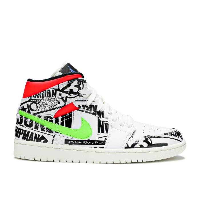 ナイキ エアジョーダン Air Jordan 【 Jordan 1 Mid \u0027Over-Print Logos\u0027 Men White/Black-Green-Red 】 ミッド メンズ 白いこと 白いこと