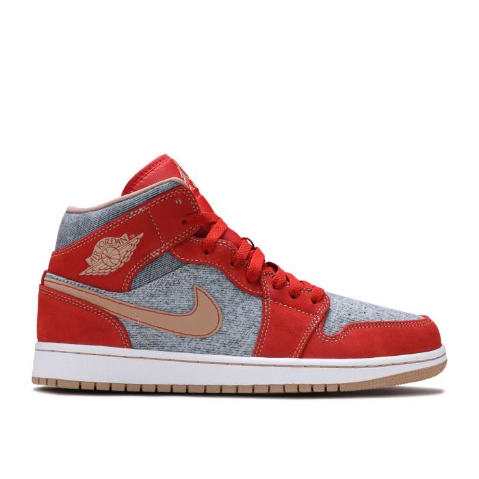 ナイキ エアジョーダン Air Jordan 【 Jordan 1 Mid \u0027Denim Red\u0027 Men Cinnabar/Hemp/White 】 ミッド メンズ 白いこと 白いこと