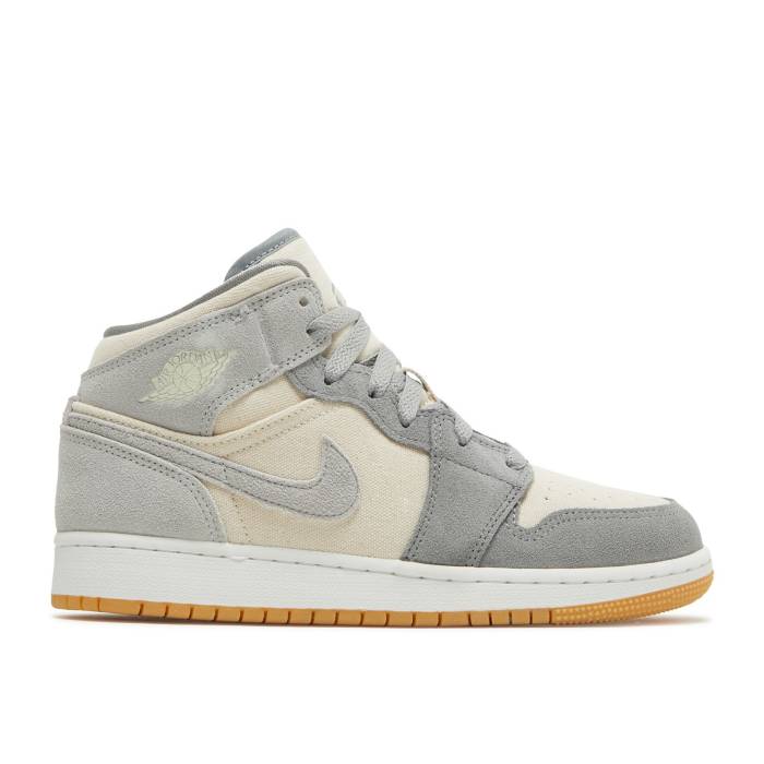 ナイキ　エアジョーダン Air Jordan 【 Jordan 1 Mid Se Gs 'Coconut Milk Particle Grey' Youth Coconut Milk/Coconut Milk/Particle Grey 】 ミッド ジュニア キッズ 灰色 グレー｜スニケス