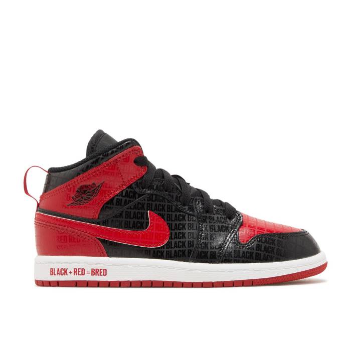 ナイキ エアジョーダン Air Jordan 【 Jordan 1 Mid Ss Ps \u0027Black + Red \u003d Bred\u0027 Youth Black/Gym Red/White 】 ミッド Red 赤・赤いこと 御坊っちゃん キッズ 黒いこと 黒いこと Red 赤・赤いこと 白いこと 白いこと キッズファッション-キッズ・ベビー・マタニティ-靴