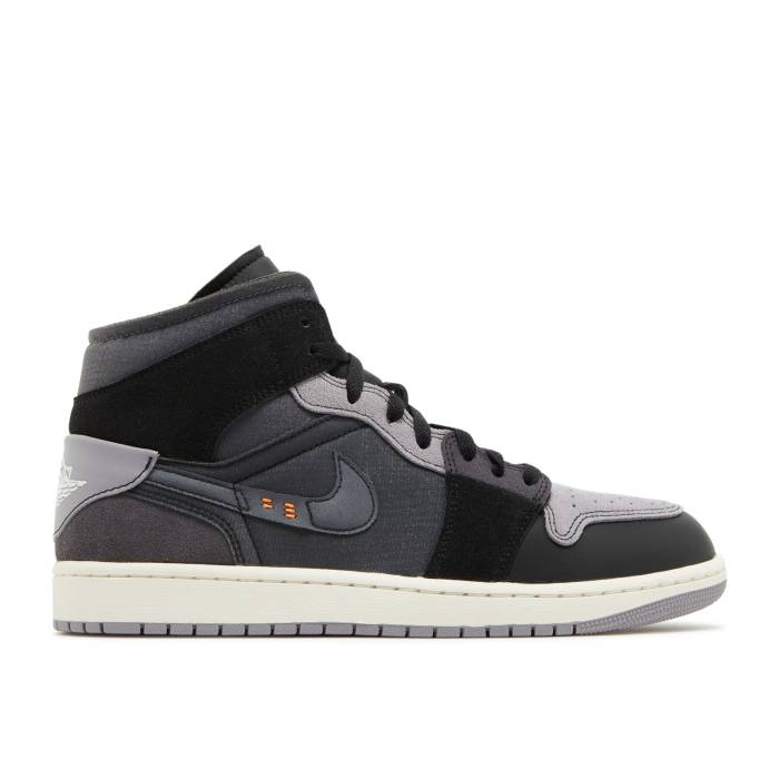 ナイキ エアジョーダン Air Jordan 【 Jordan 1 Mid Se Craft \u0027Inside Out - Black\u0027 Men Black/Light Graphite/Sail/Cement Grey 】 ミッド メンズ 黒いこと 黒いこと 薄墨色・シメント 薄墨色 薄墨色
