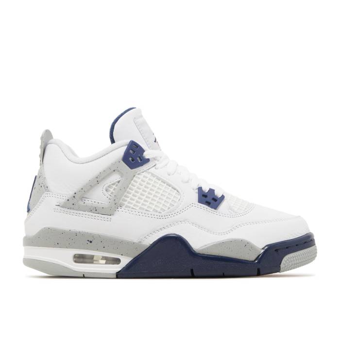 ナイキ エアジョーダン Air Jordan 【 Jordan 4 Retro ガウス \u0027Midnight Navy\u0027 Youth White/Midnight Navy/Light Smoke Grey/Fire Red 】 レトロ お坊っちゃん キッズ 白いこと 白いこと 紺色 米国海軍 薄墨色 薄墨色 たき火 Red 赤・レ