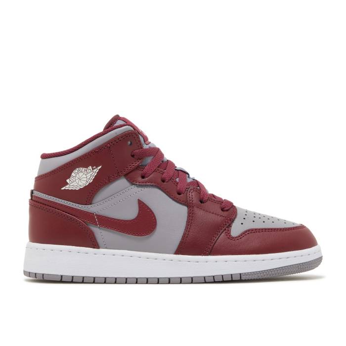 ナイキ エアジョーダン Air Jordan 【 Jordan 1 Mid ガウス \u0027Cherrywood Red\u0027 Youth Cherrywood Red/Cement Grey/White 】 ミッド 御坊っちゃん キッズ Red 赤・赤いこと 薄墨色・シメント 薄墨色 薄墨色 白いこと 白いこと