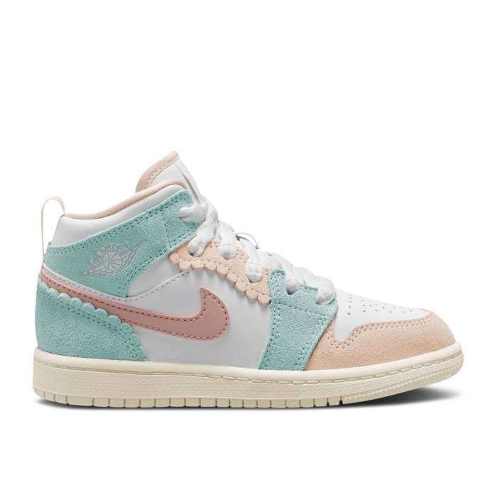 ナイキ　エアジョーダン Air Jordan 【 Jordan 1 Mid Se Ps 'Scalloped Edge' Youth White/Pink Oxford/Jade Ice/Guava Ice/Coconut Milk 】 ミッド ジュニア キッズ 白色 ホワイト pink ピンク オックスフォード 翡翠・ジェ｜スニケス