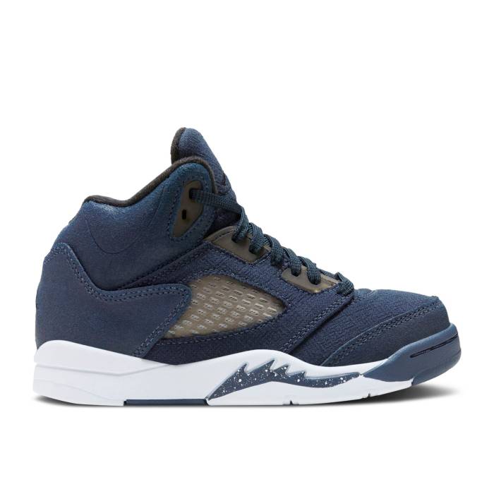 ナイキ エアジョーダン Air Jordan 【 Jordan 5 Retro Se Ps \u0027Midnight Navy\u0027 Youth Midnight Navy/Black/Football Grey 】 レトロ お坊っちゃん キッズ 紺色 米国海軍 黒いこと 黒いこと 蹴球 薄墨色 薄墨色