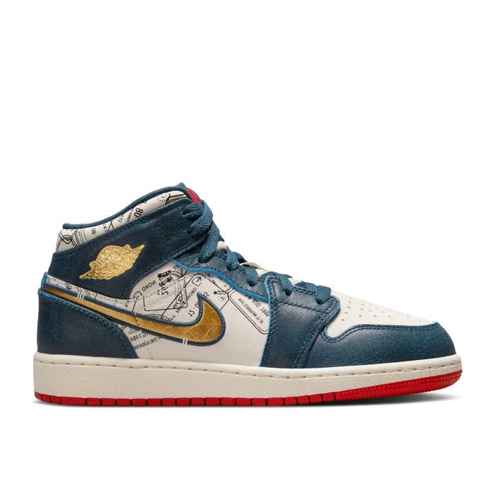 ナイキ エアジョーダン Air Jordan 【 Jordan 1 Mid Se ガウス \u0027Take Flight\u0027 Youth Armory Navy/Metallic Gold/Pale Ivory/Sport Red/Black 】 ミッド 御坊っちゃん キッズ 紺色 米国海軍 ゴールド 象牙色 Red 赤・赤いこと 黒いこと