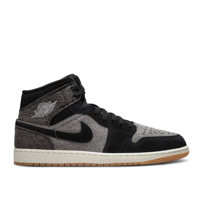 ナイキ　エアジョーダン Air Jordan 【 Jordan 1 Mid 'Black Denim' Men Black/Light Smoke Grey/Sail/Gum 】 ミッド メンズ 黒色 ブラック 灰色 グレー