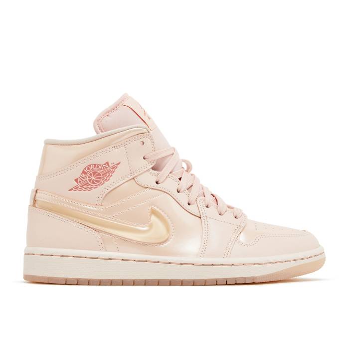 ナイキ エアジョーダン Air Jordan 【 Wmns Jordan 1 Mid \u0027Pink Patent Jewel Swoosh\u0027 Women 】 ミッド 専売特許 レディース