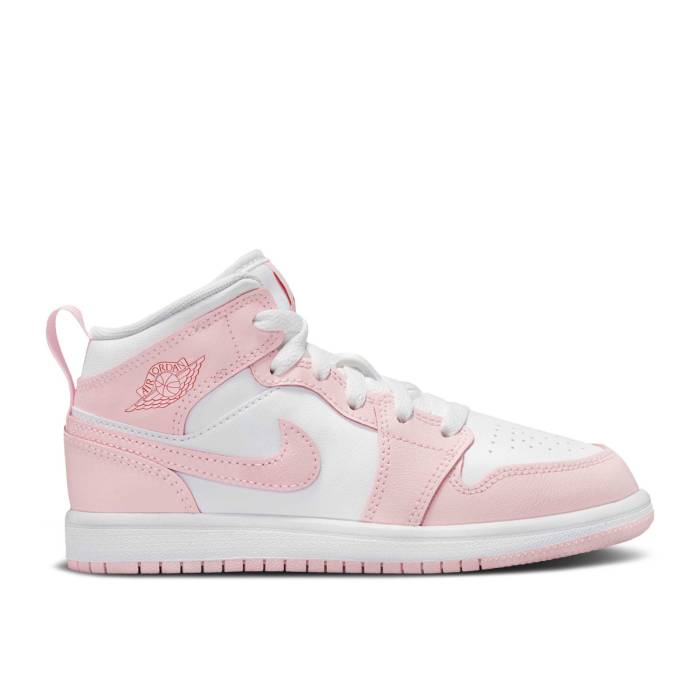 ナイキ エアジョーダン Air Jordan 【 Jordan 1 Mid Ps \u0027Pink Foam Fire Red\u0027 Youth Pink Foam/Fire Red/White 】 ミッド 火の手 御坊っちゃん キッズ pink サクラ色 火の手 Red 赤・赤いこと 白いこと 白いこと