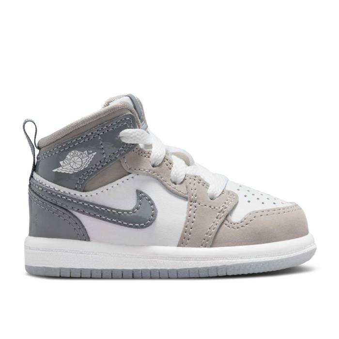 ナイキ　エアジョーダン Air Jordan 【 Jordan 1 Mid Se Td 'Patent Cool Grey' Infant White/Cool Grey/Medium Grey 】 ミッド クール ベビー 白色 ホワイト クール 灰色 グレー｜スニケス