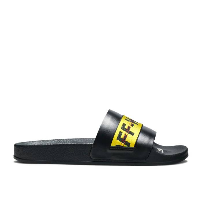 象牙色 Off-White 【 Industrial Sliders \u0027Black\u0027 Men Black/Yellow 】 サンダル メンズ 黒いこと 黒いこと yellow 黄味がかった・黄色