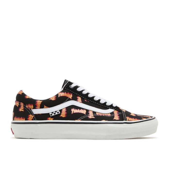 ヴァンズ Vans 【 Thrasher X Skate Old Skool \u0027Allover Thrasher Logo\u0027 Men Black/Multi 】 スラッシャー Skate 滑る メンズ 黒いこと 黒いこと