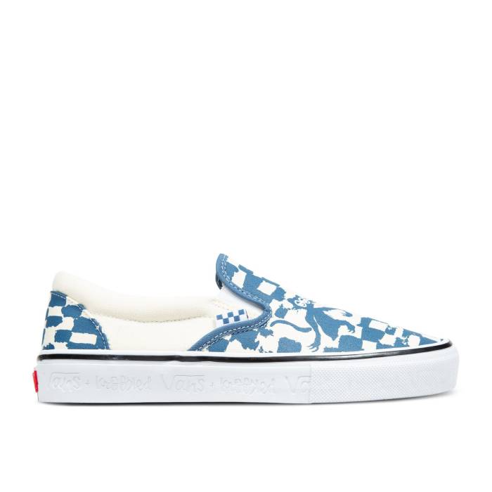 ヴァンズ Vans 【 Krooked X Skate Slip-On 'Natas For Ray Barbee - Blue Checkerboard' Men Blue 】 Skate スケート slip-on スリッポン 青色 ブルー メンズ 青色 ブルー