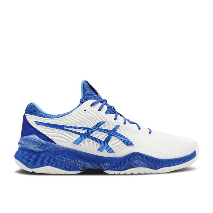 アシックス Asics 【 Court Ff Novak \u0027White Tuna Blue\u0027 Men White/Tuna Blue 】 厚地の外套 メンズ 白いこと 白いこと 青味 青み