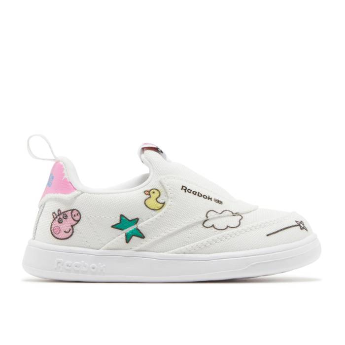 リーボック Reebok 【 Peppa Pig X Club C Slip-On 4 Toddler \u0027Play Dreamy\u0027 Infant Footwear White/Core Black/Footwear White 】 野球クラブ slip-on スリッポン もの言う花 乳飲み子用 もの言う花 白いこと 白いこと 中核グループ 黒いこと 黒いこと