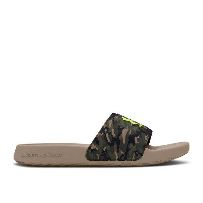 アンダーアーマー Under Armour 【 Ignite Select Slide \u0027Camo\u0027 Men Timberwolf Taupe/High Vis Yellow 】 イグナイト Select 選りわける Slide サンダル メンズ ご機嫌 yellow 黄味がかった・黄色