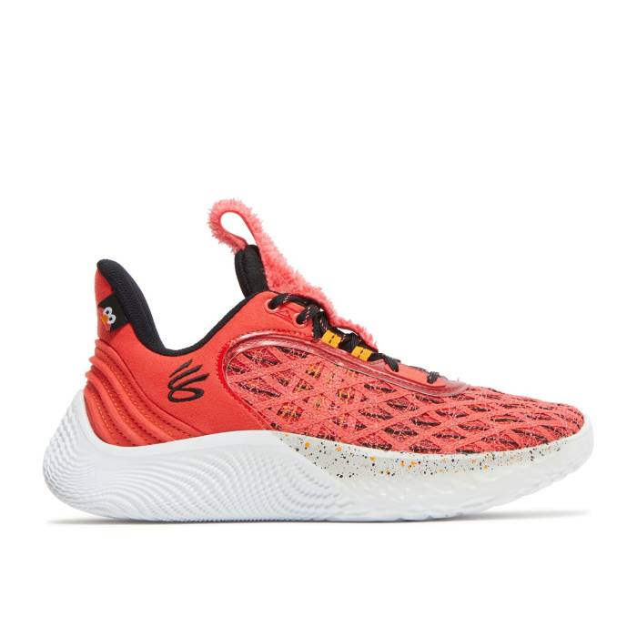 Curry Brand 【 Sesame Street X Curry Flow 9 ガウス \u0027Street Pack - Elmo\u0027 Youth Hot Coral/Black 】 street 表どおり カリー 流れ受け答え 御坊っちゃん キッズ 黒いこと 黒いこと