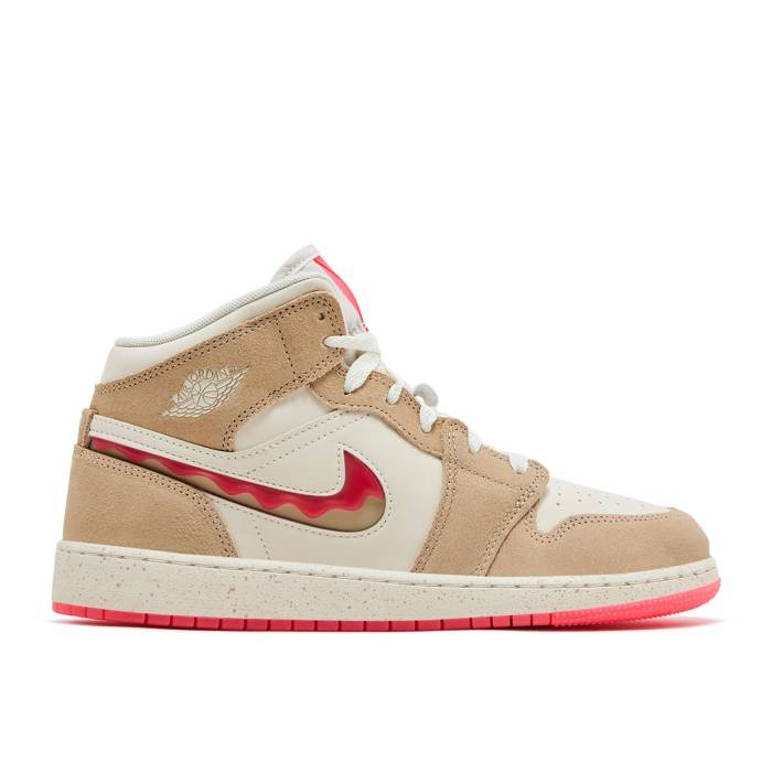 ナイキ エアジョーダン Air Jordan 【 Jordan 1 Mid Se ガウス \u0027Peanut Butter \u0026 Jelly\u0027 Youth Desert/Pale Ivory/Fusion Red 】 ミッド お坊っちゃん キッズ 象牙色 Fusion 核融合反応 Red 赤・赤いこと