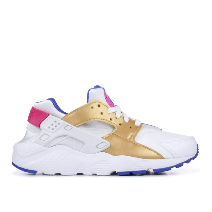 ナイキ Nike 【 Huarache Run ガウス \u0027Peanut Butter \u0026 Jelly\u0027 Youth White/Metallic Gold-Racer Blue 】 Huarache ハラチ 幽客 お坊っちゃん キッズ 白いこと 白いこと 青碧 青碧