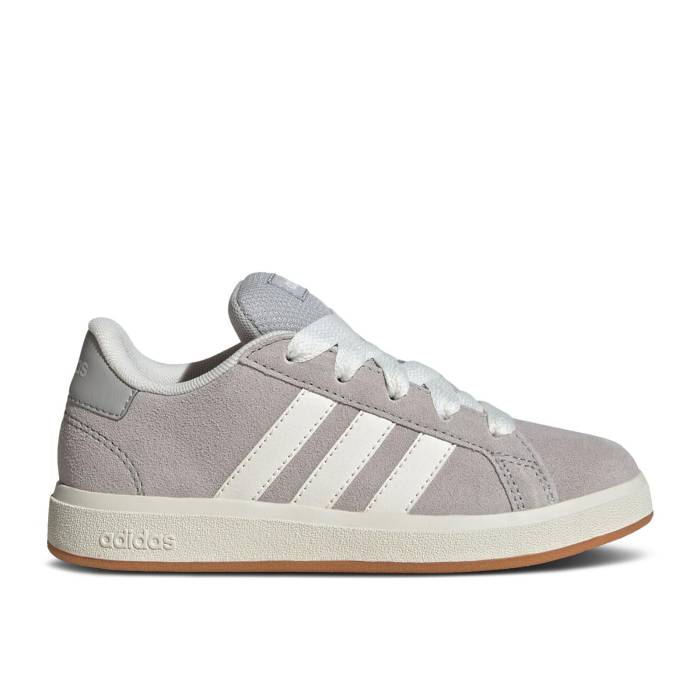 アディダス Adidas 【 Grand Court 00S K \u0027Grey Gum\u0027 Youth Grey Two/Off White/Gum 】 地べた 厚地の外套 お坊っちゃん キッズ 薄墨色 薄墨色 白いこと 白いこと