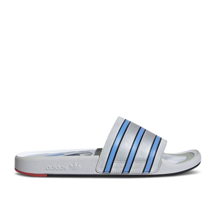 アディダス Adidas 【 Adilette Premium Slides \u0027Micropacer\u0027 Men Clear Grey/Light Blue/Bright Red 】 アディレッタ Premium 割り増し金 メンズ 薄墨色 薄墨色 青碧 青碧 Red 赤・赤いこと