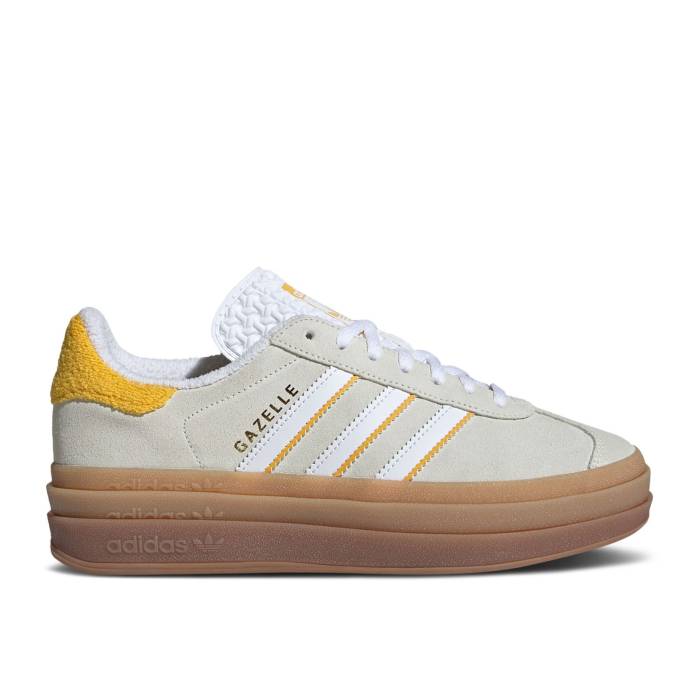 アディダス Adidas 【 Wmns Gazelle Bold \u0027Ivory Bold Gold\u0027 Women Ivory/Cloud White/Bold Gold 】 ガゼル レディース 象牙色 白いこと 白いこと ゴールド