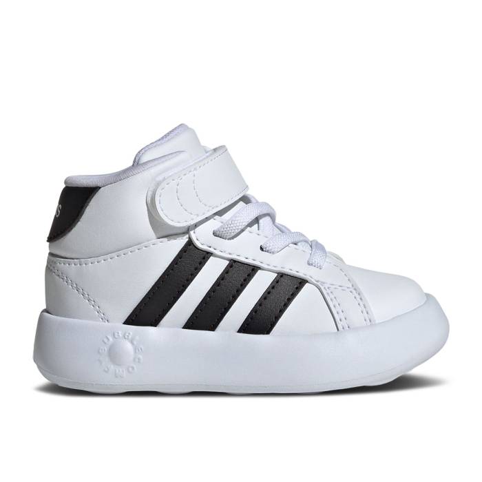 アディダス Adidas 【 Grand Court Mid I \u0027White Black\u0027 Infant Cloud White/Core Black/Cloud White 】 地べた 厚地の外套 ミッド もの言う花 白いこと 白いこと 中核グループ 黒いこと 黒いこと