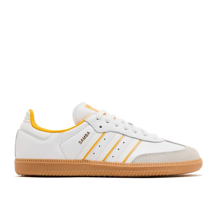 アディダス Adidas 【 Samba Og \u0027Two Tone Stripes - Crew Yellow\u0027 Men Cloud White/Crystal White/Crew Yellow 】 サンバ 労働者の一団 メンズ 白いこと 白いこと 労働者の一団 yellow 黄味がかった・黄色