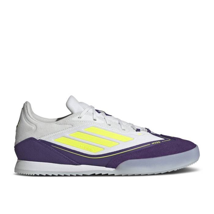 アディダス Adidas 【 Lionel Messi X Adizero F50 Freestyle 24 \u0027Triunfo Estelar Pack\u0027 Men Cloud White/Lucid Lemon/Purple 】 アディゼロ 無償性表現スタイル メンズ 白いこと 白いこと Purple 紫・パープル