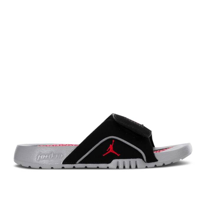 ナイキ エアジョーダン Air Jordan 【 Jordan Hydro 4 Retro Slide ガウス \u0027Black Cement Grey\u0027 Youth Black/Fire Red/Cement Grey 】 Hydro ハイドロ レトロ Slide サンダル 薄墨色・シメント お坊っちゃん キッズ 黒いこと 黒いこと ファ