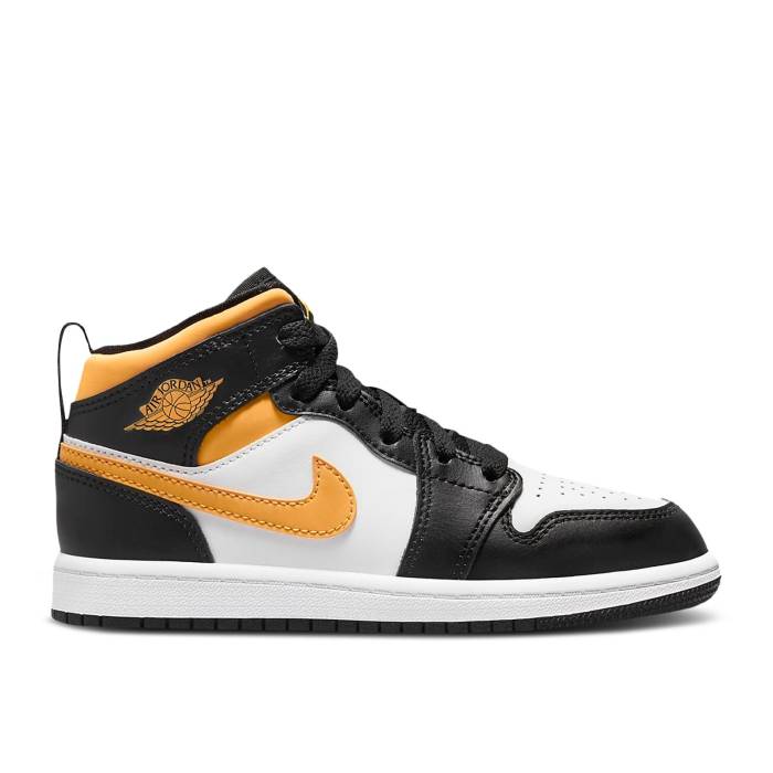 ナイキ エアジョーダン Air Jordan 【 Jordan 1 Mid Ps Black University Gold Youth White/Black/Pollen 】 ミッド ジュニア キッズ 白色 ホワイト 黒色 ブラック