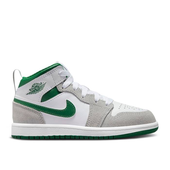 ナイキ エアジョーダン Air Jordan 【 Jordan 1 Mid Se Ps \u0027Grey Pine Green\u0027 Youth White/Light Smoke Grey/Pine Green 】 ミッド 御坊っちゃん キッズ 白いこと 白いこと 薄墨色 薄墨色 green 緑・緑であること キッズ・ベビー・マタニティ-キッズファッション-スニーカー