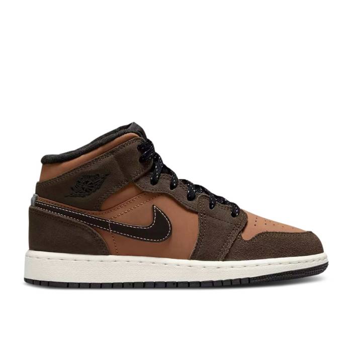 ナイキ エアジョーダン Air Jordan 【 Jordan 1 Mid Se Gs Earth Tone Youth Dark Chocolate/Crimson Bliss/Archaeo Brown/Black/Sail 】 ミッド ジュニア キッズ クリムゾン 茶色 ブラウン 黒色 ブラック