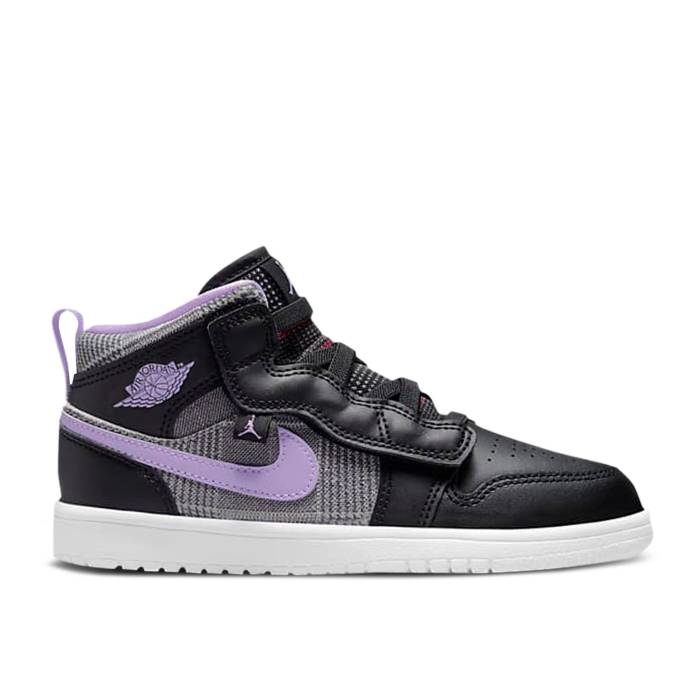 ナイキ エアジョーダン Air Jordan 【 Jordan 1 Mid Alt Se Ps \u0027Houndstooth\u0027 Youth Black/White/Metallic Silver/Lilac 】 ミッド 御坊っちゃん キッズ 黒いこと 黒いこと 白いこと 白いこと Silver しろがね色・しろがね色 スニーカー-キッズ・ベビー・マタニティ