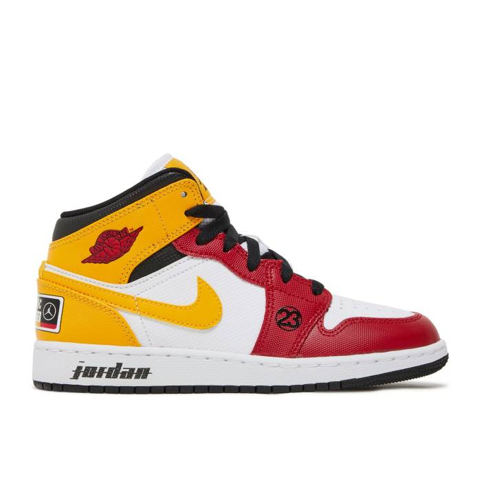 ナイキ エアジョーダン Air Jordan 【 Jordan 1 Mid Se ガウス \u0027Motorsport\u0027 Youth White/Black/University Gold/Gym Red 】 ミッド 御坊っちゃん キッズ 白いこと 白いこと 黒いこと 黒いこと ゴールド Red 赤・赤いこと キッズファッション-キッズ・ベビー・マタニティ